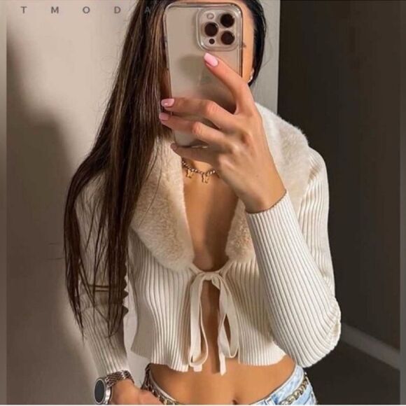 NWT Zara Faux Fur Knit Cardigan Size XS - Picture 12 of 16